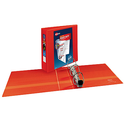 Avery Heavy-Duty View Binder with DuraHinge and Locking One Touch EZD Rings, 3 Rings, 3" Capacity, 11 x 8.5, Red, 4/Carton (AVE79325CT)