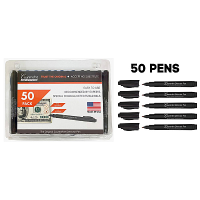 Dri-Mark Counterfeit Bill Detector Marker Pen, 3 x 7.25 x 0.6, Black, 50/Pack (DRICFD50PK)
