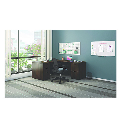 HON Mod L-Station Double Pedestal Desk Bundle, 66" x 72" x 29", Java Oak (HONMOD076)