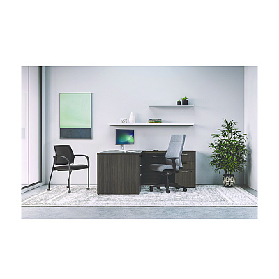 HON Mod L-Station Double Pedestal Desk Bundle, 60" x 72" x 29", Slate Teak (HONMOD187)