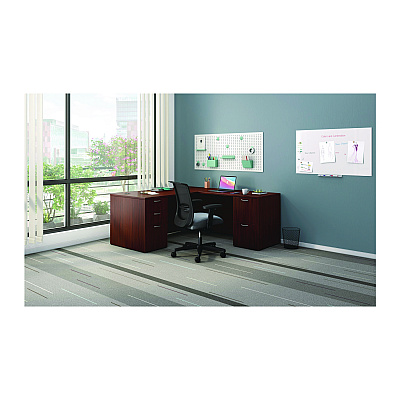 HON Mod L-Station Double Pedestal Desk Bundle, 66" x 72" x 29", Traditional Mahogany (HONMOD073)