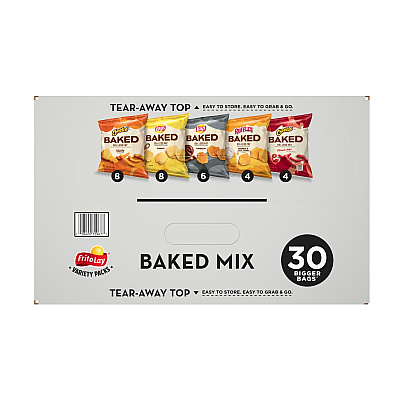 Frito-Lay Baked Variety Pack, Lays Regular/Lays BBQ/Cheetos/Ruffles Cheddar and Sour Cream/Hot Cheetos, 30 Bags/Box, 2 Boxes/Carton (LAY73172)