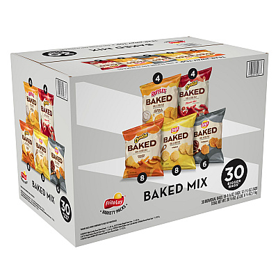 Frito-Lay Baked Variety Pack, Lays Regular/Lays BBQ/Cheetos/Ruffles Cheddar and Sour Cream/Hot Cheetos, 30 Bags/Box, 2 Boxes/Carton (LAY73172)