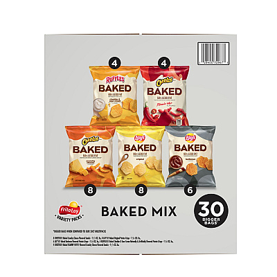 Frito-Lay Baked Variety Pack, Lays Regular/Lays BBQ/Cheetos/Ruffles Cheddar and Sour Cream/Hot Cheetos, 30 Bags/Box, 2 Boxes/Carton (LAY73172)