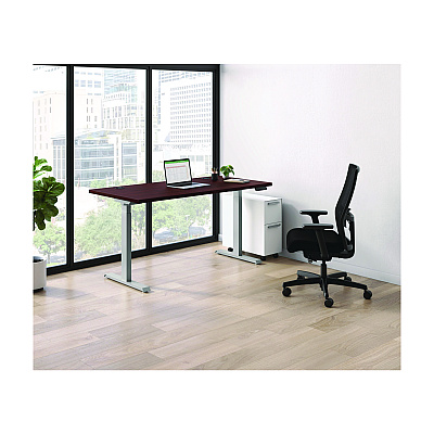 HON Mod Height Adjustable Desk Bundle, 60" x 30" x 27.5" to 47.75", Slate Teak/Silver (HONMOD051)