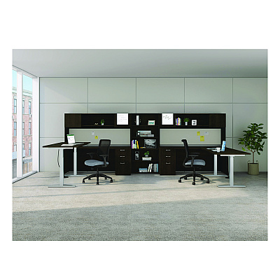 HON Mod Height Adjustable Desk Bundle, 60" x 30" x 27.5" to 46.75", Java Oak/Silver (HONMOD056)