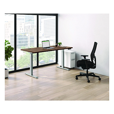 HON Mod Height Adjustable Desk Bundle, 60" x 30" x 27.5" to 47.75", Sepia Walnut/Silver (HONMOD053)
