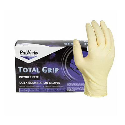 Proworks Latex Pwdfree 8 Mil Total Grip Exam Gloves Natural Sm, Box Of 100 (GL-L165FS)