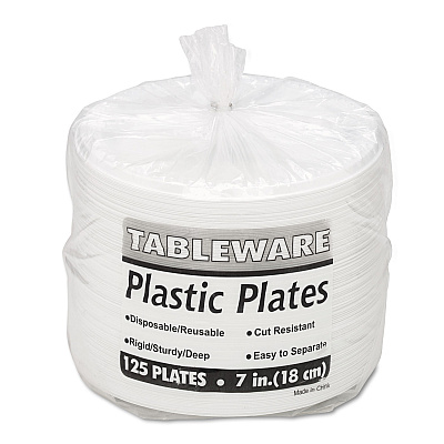 Tablemate Plastic Dinnerware, Plates, 7" dia, White, 125/Pack (TBL7644WH)