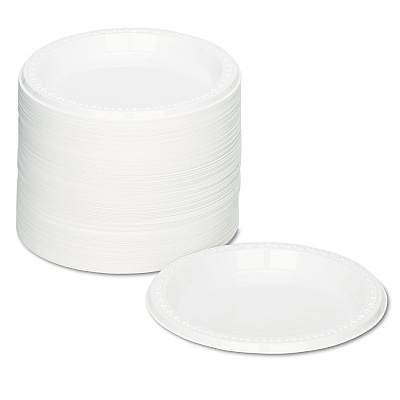 Tablemate Plastic Dinnerware, Plates, 7" dia, White, 125/Pack (TBL7644WH)