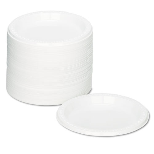 Tablemate Plastic Dinnerware, Plates, 7" dia, White, 125/Pack (7644WH)