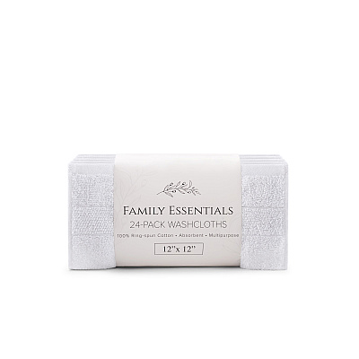 Family Essentials Washcloths 24pk White, Case Of 144 (FEWC-24PK-WH)