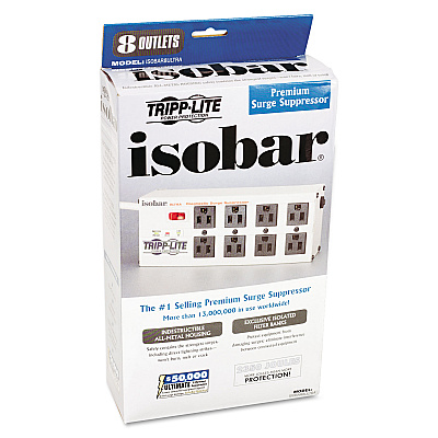 Tripp Lite Isobar Surge Protector, 8 AC Outlets, 12 ft Cord, 3,840 J, Light Gray (ISOBAR8ULTRA)