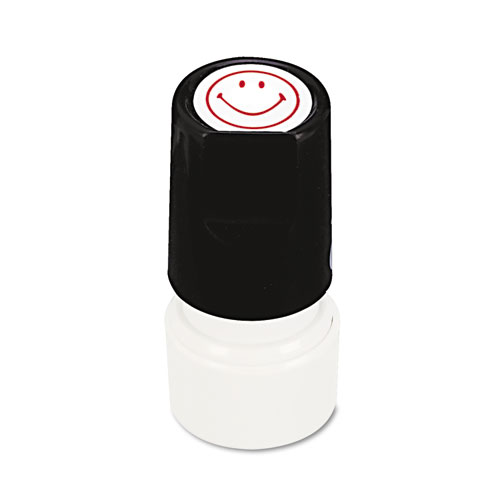 Universal Round Message Stamp, SMILEY FACE, Pre-Inked/Re-Inkable, Red (10080)