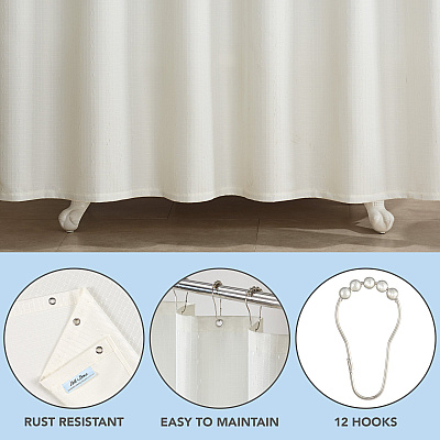 H&h Poly Shower Curtain Set 72x72 Raindrop Bright White, 1 Set (P-SCSET-7272-WH)