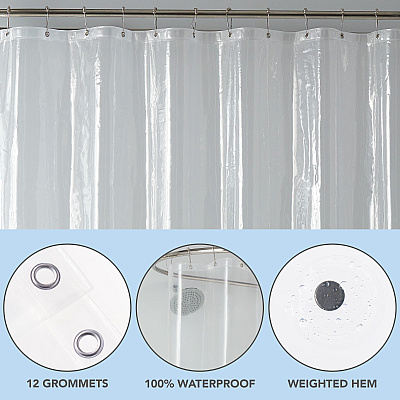 H&h Peva Shower Curtain Liner (8g) 72x72 Transprt, 1 Set (P-SCL-7272-2PK)
