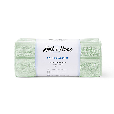 Host & Home Washcloth 13x13 Green, Case Of 60 (HHWC-1313-GR-CS)