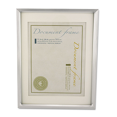 Universal Plastic Document Frame with Mat, 11 x 14 and 8.5 x 11 Inserts, Metallic Silver (UNV76854)