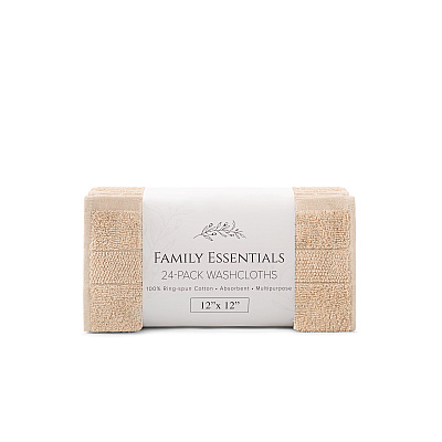 Family Essentials Washcloths 24pk Beige, Case Of 144 (FEWC-24PK-BG)