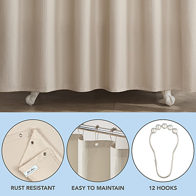 H&h Poly Shower Curtain Set 72x72 Raindrop Almond Milk, Case Of 12 (SCSET-7272-BG)