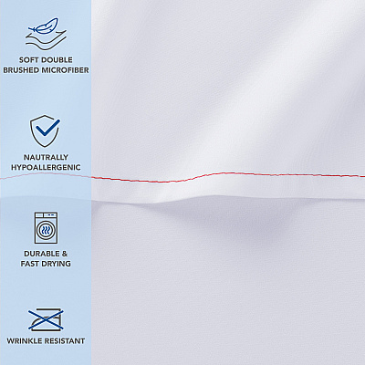 Host & Home Microfiber Flat Sheets - Full - White W/ Red Hem, Case Of 24 (MFS-81108)