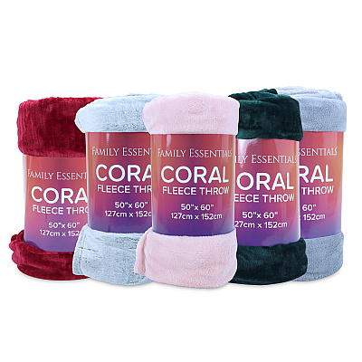 Fe Coral Fleece Throw 50x60 Assorted, Case Of 12 (FLEECE-CORAL50X60-CS)