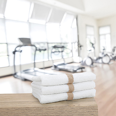 Power Gym Hand Towel 16x27 Beige Stripe, Case Of 120 (PWR-1627-3BGCS-CS)