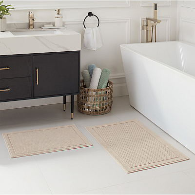 Cotton 2pc Bath Mat Set 17x24/20x32 Almond Milk, 2pc Set (P-HH-BM-2PK-BG)