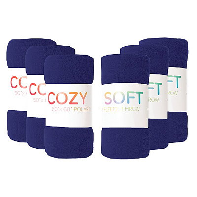 Cozy Soft Polar Fleece Throw Blanket 50x60 Navy (6pk), Pack Of 6 (P-FCPL-6PK-NV)
