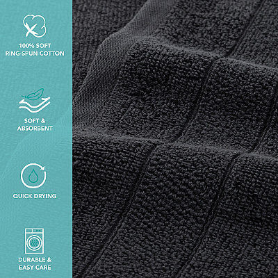 Family Essentials Washcloths 24pk Black, Case Of 144 (FEWC-24PK-BK)