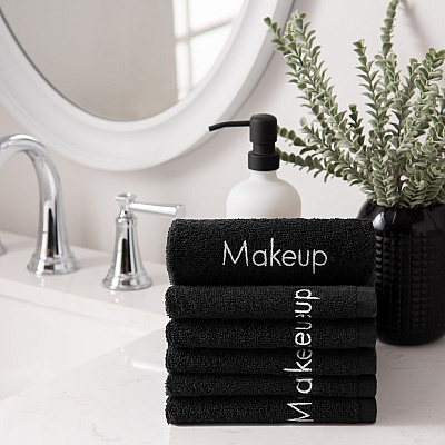 Hotel Cotton Makeup Fingertip Towel 11x17 Black, Case Of 144 (MAKEUP-11X17-CS)