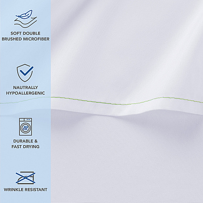 Host & Home Microfiber Flat Sheets - King - White W/ Green Hem, Case Of 24 (MFS-108110)