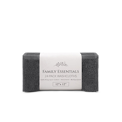 Family Essentials Washcloths 24pk Dark Grey, Case Of 144 (FEWC-24PK-DG)