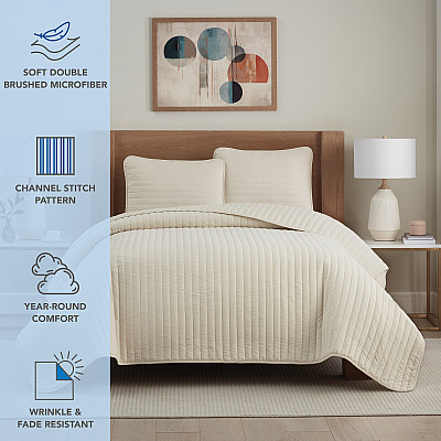Host & Home Brushed Microfiber Quilt Set Twin Taupe, Case Of 4 (MFQT-TWSET-TP)