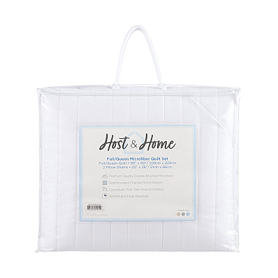 Host & Home Brushed Microfiber Quilt Set Queen White, Case Of 4 (MFQT-FQSET-WH)