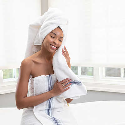 Aston & Arden Turkish Striped Bath Towel 30x60 Crystal, Pack Of 2 (PNP-BT-STT3060-18CYT)