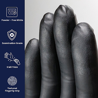 Dark Light Nitrile Powder Free 9 Mil Exam Gloves Black Sm, Case Of 1000 (DLG672)