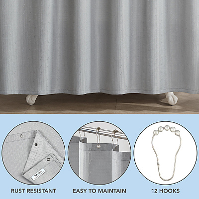 H&h Poly Shower Curtain Set 72x72 Raindrop Light Grey, 1 Set (P-SCSET-7272-LG)