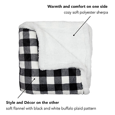 Buffalo Plaid Throw 50x70 - Black & White (hanger), Case Of 12 (THROW-BLKPLD-50X70-H-CS)