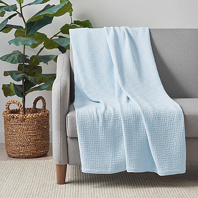 Host & Home Cotton Throw Blanket 50x70 Light Blue, Case Of 4 (THROW-COT-5070-LB)
