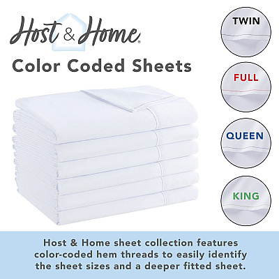 Host & Home Microfiber Flat Sheets - Full - White W/ Red Hem, Case Of 24 (MFS-81108)