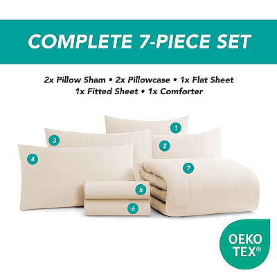 Family Essentials Bed In Bag 7pc - Queen - Beige, 7 Piece Set (P-BIAB-FQ-BG)