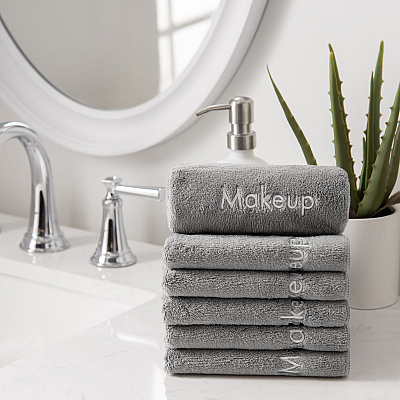 Bck2u Coral Fleece Makeup Washcloth 13x13 Grey, Pack Of 6 (PNP-MU-GREY)