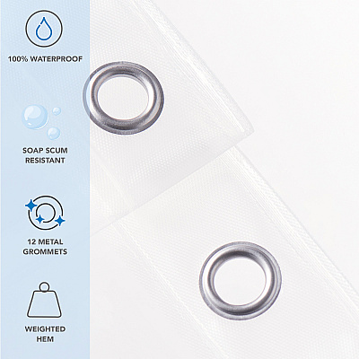 H&h Peva Shower Curtain Liner (8g) 72x72 Transprt, 1 Set (P-SCL-7272-2PK)