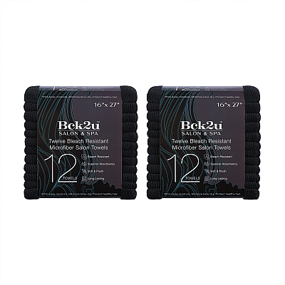 Bck2u Terry Mircofiber Salon Towel 16x27 Black, Case Of 144 (M915109BK-CS)