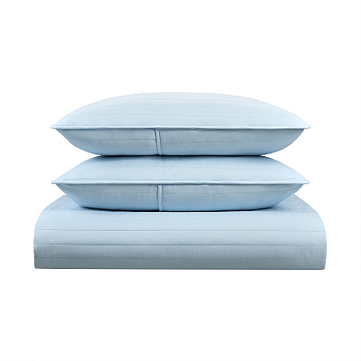 Host & Home Brushed Microfiber Quilt Set Queen Light Blue, Case Of 4 (MFQT-FQSET-LB)