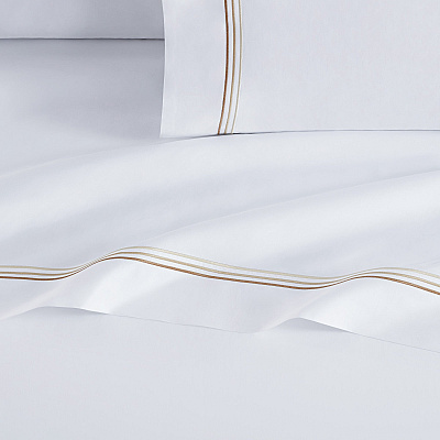 Aston & Arden Sateen Sheet Set Queen Beige Stripe, 4 Piece Set (P-SS-T600-QN-BG)