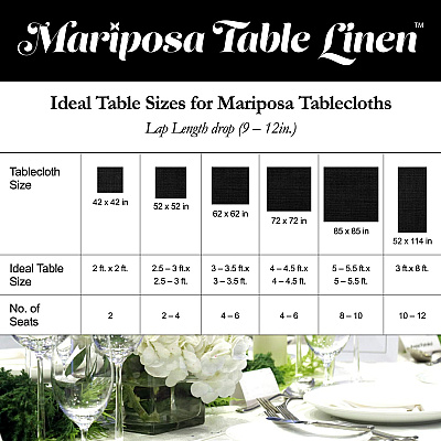 Mariposa Tablecloth 62x62 Black, Pack Of 6 (P-TL-62X62-BLK-6PK)