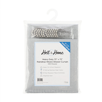 H&h Poly Shower Curtain Set 72x72 Raindrop Light Grey, 1 Set (P-SCSET-7272-LG)