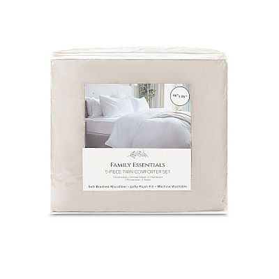 Family Essentials Bed In Bag 5pc - Twin - Beige, 5 Piece Set (P-BIAB-TW-BG)
